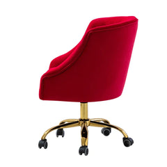 Comfort Back Tufted Red PU Foam Armchair With Golden Base