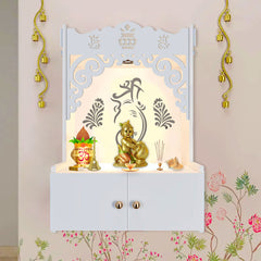 Beautiful Design of Lord Ganesh White Wooden Wall Temple for Home With Inbuilt focus Lights & Spacious Shelf