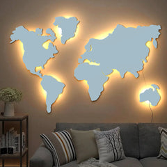 World Map Backlit Wood Wall Décor / Night Light, Walnut Finish