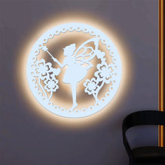 Fairy Butterfly Angel Backlit Wooden Wall Hanging with LED Night Light Walnut Finish