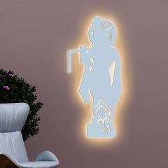 Lord Shree Krishna Backlit Wooden Wall Decor with LED Night Light Walnut Finish