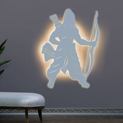 Lord Shree Ram Backlit Wooden Wall Decor with LED Night Light Walnut Finish