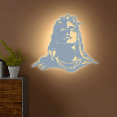 Adiyogi Lord Shiva Premium Backlit Design Wooden Wall Hanging with LED Night Light Walnut Finish