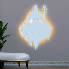 Adiyogi Mahakal Lord Shiva Premium Backlit Design Wooden Wall Hanging with LED Night Light Walnut Finish