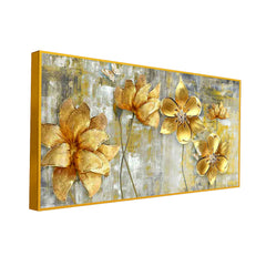 Golden Abstract Flowers Premium Wall Painting