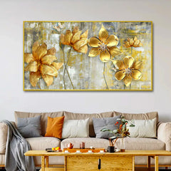 Golden Abstract Flowers Premium Wall Painting