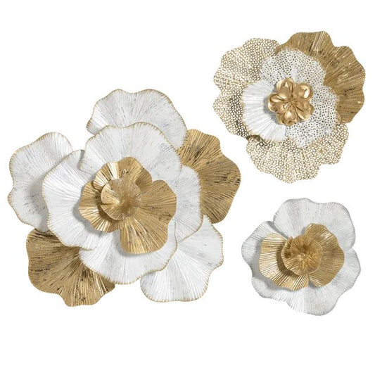 White & Golden Flower Metal Wall Art