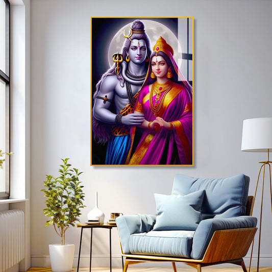 Beautiful Lord Shiva & Parvati Mata Canvas Printed Acrylic Wall Paintings