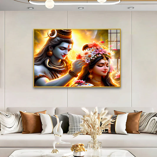 Beautiful Lord Shiva With Parvati Mata Acrylic Wall Paintings