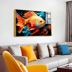 Beautiful goldfish with long rainbow fins Acrylic wall painting