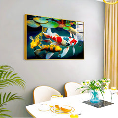koi fish in a pond with lily pads Acrylic wall painting