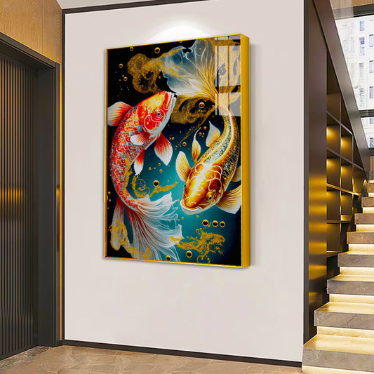 Vastu Fishes Acrylic painting with Golden Frame