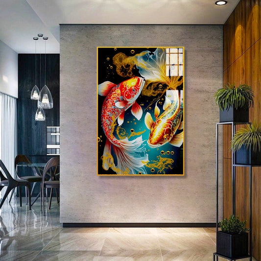 Vastu Fishes Acrylic painting with Golden Frame