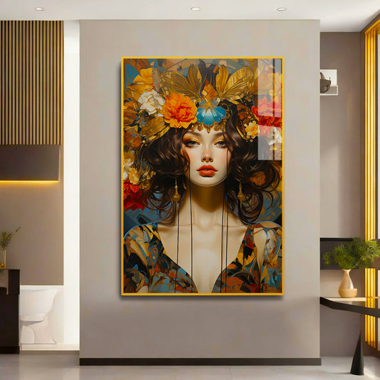 Beautiful Girl With Flower Modern Acrylic Wall Paintings & Arts