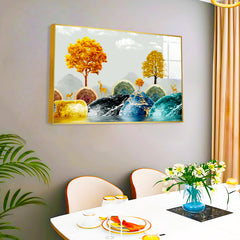 Radiant Arboreal Reverie Golden Trees Floating Framed Acrylic Wall Paintings & Arts