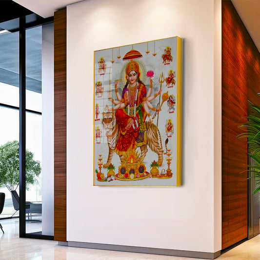 Nav Durga Sherawali Mata Rani Canvas Printed Acrylic Wall Paintings & Arts