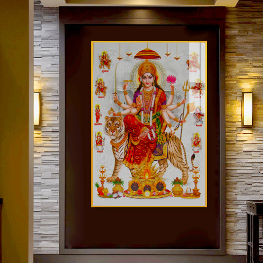 Nav Durga Sherawali Mata Rani Canvas Printed Acrylic Wall Paintings & Arts