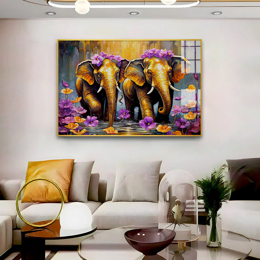 Beautiful Elephant in Water Canvas Printed Acrylic Wall Paintings