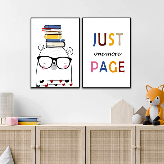 Cute Panda Reading Book And Motivational Quotes Framed Posters With Frame Set Of 2