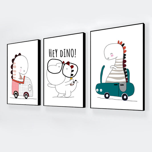Flat Cute Animal Collection Dino On Car Wall Décor Set of 3
