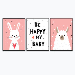 Playful Baby Sheep &amp; Rabbit Kids Room Wall Frame Set of 3