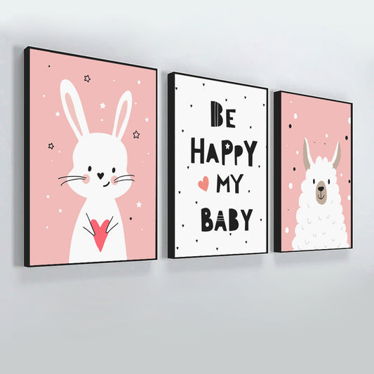 Playful Baby Sheep &amp; Rabbit Kids Room Wall Frame Set of 3