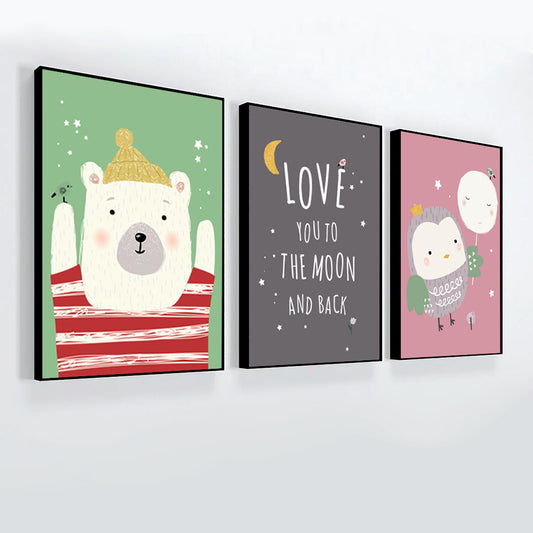 Baby Bear &amp; Owl Kids Room Wall Frame Set of 3