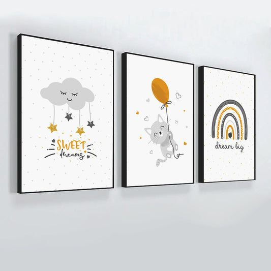 Baby Boy Sun And Rainbow. Baby Boy Room Wall Art Frame Set Of 3