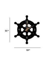 Black MDF Ship Wheel Modern Wall Clock