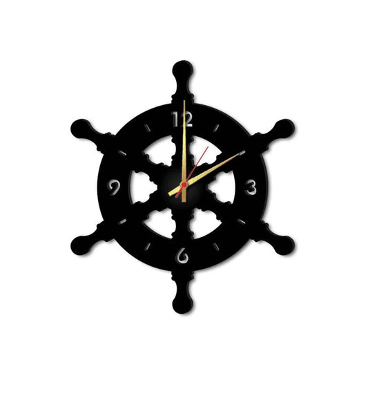 Black MDF Ship Wheel Modern Wall Clock