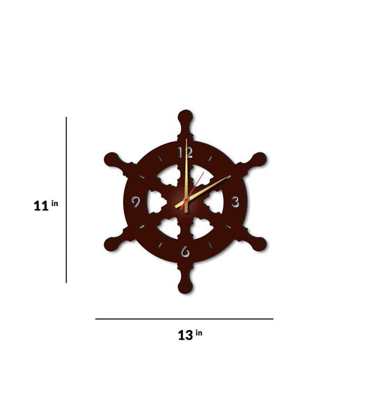 Brown MDF Ship Wheel Modern Wall Clock