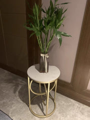 White Round End Table With Marble Top