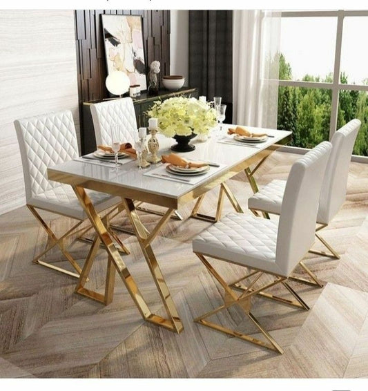 Feast Fiesta Dining Table White Marble With 4 Chairs