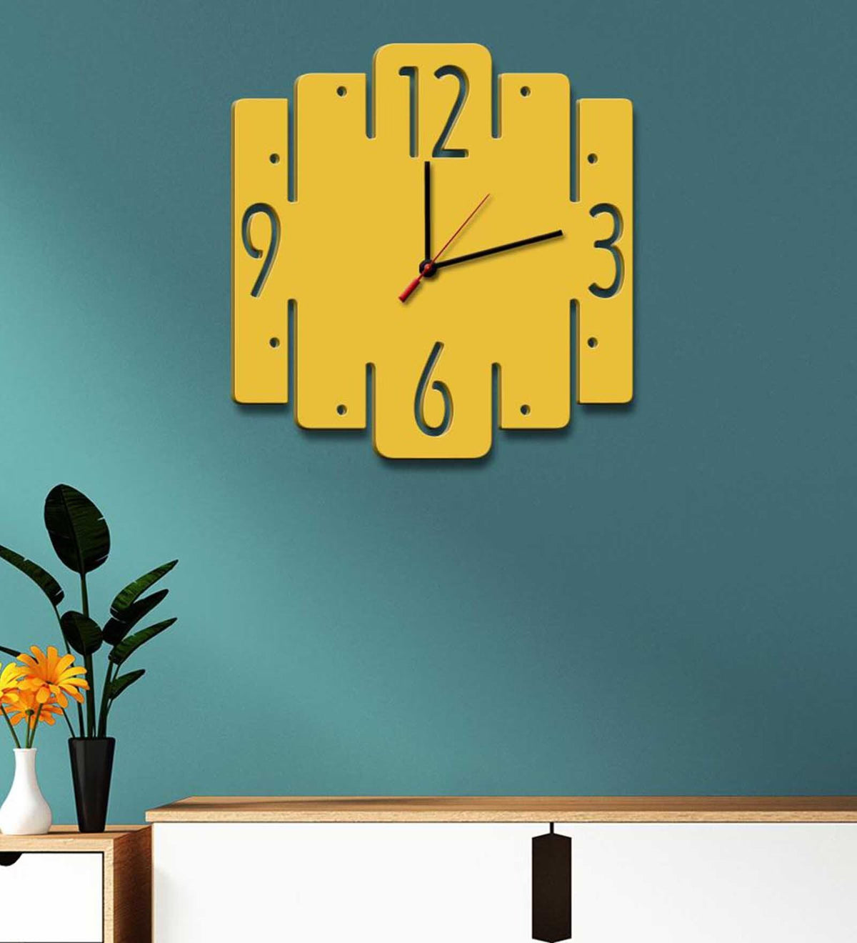 Yellow MDF Zig Zag Modern Wall Clock