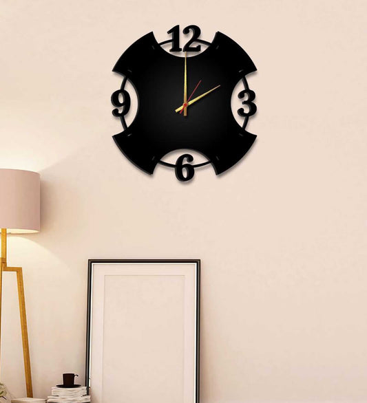 Black MDF Numbers Geometric Wooden Wall Clock