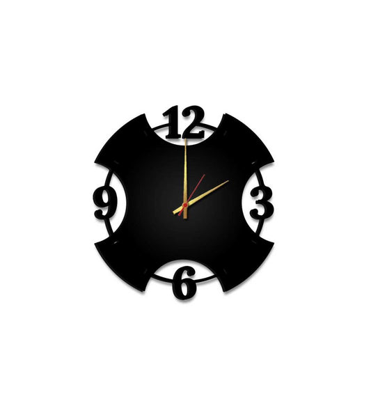 Black MDF Numbers Geometric Wooden Wall Clock