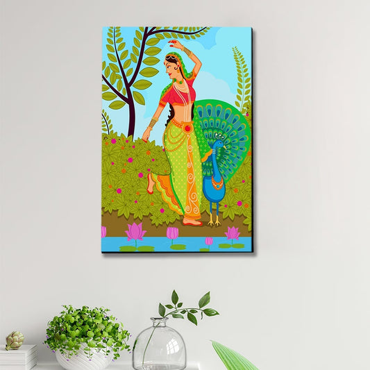 Madhubani Painting / Canvas Print Stretched on Wood Bars 61 x 41cm