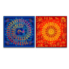 Sinuous Trailed Vibrant Warli Art Wall Frames-Set Of 2