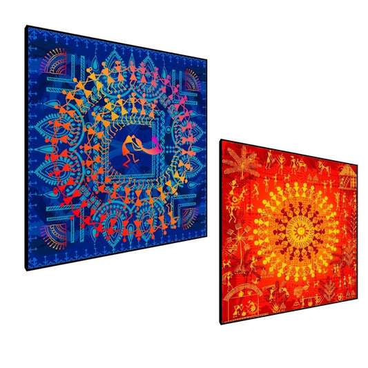 Sinuous Trailed Vibrant Warli Art Wall Frames-Set Of 2