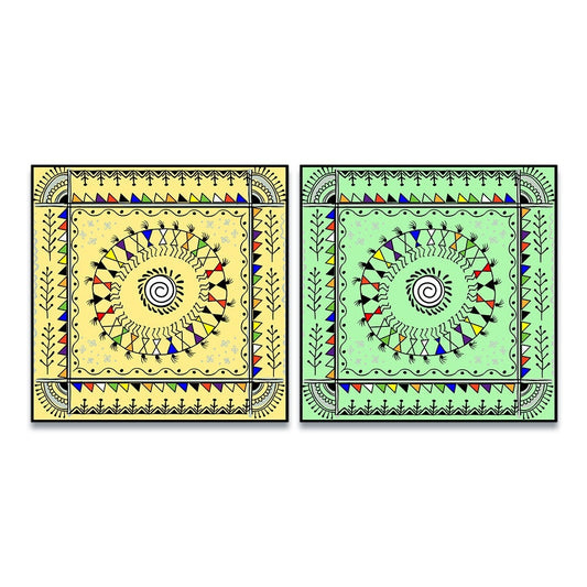 Sinuous Trailed Warli Art Frames-Set Of 2
