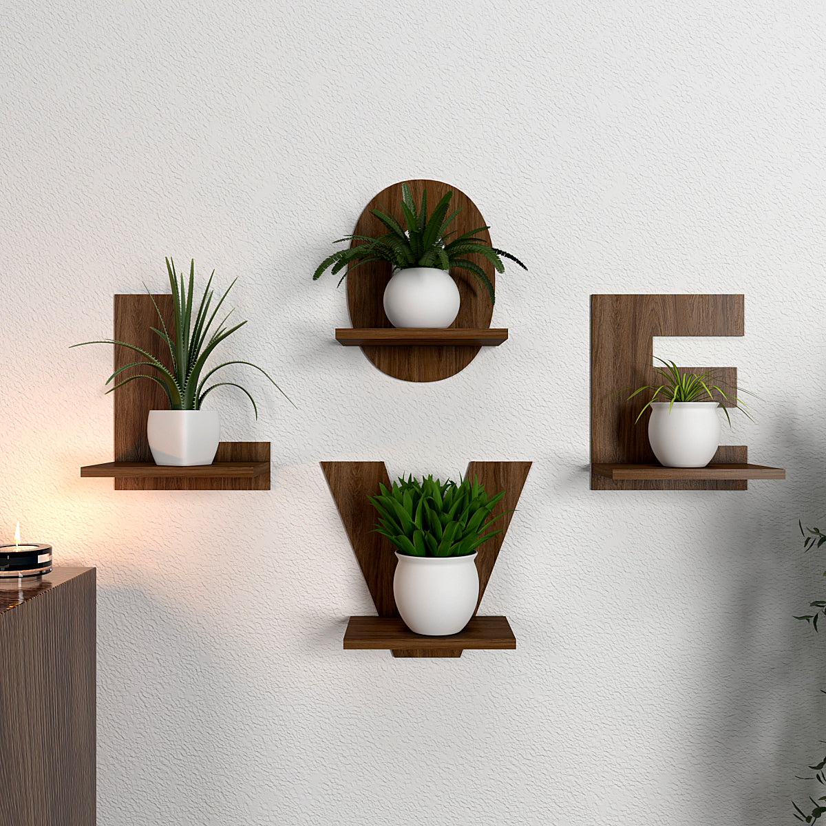 Love Text Alphabet Dark Walnut Planter Shelves Set Of 4