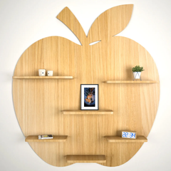 Apple Shape Backlit Wood Wall Shelf / Book Shelf / Night Light, Light Oak Finish