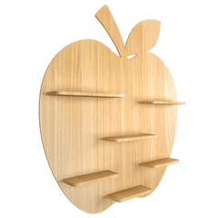 Apple Shape Backlit Wood Wall Shelf / Book Shelf / Night Light, Light Oak Finish