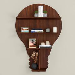 Bulb Shape Backlit Wood Wall Shelf / Book Shelf / Night Light, Walnut Finish