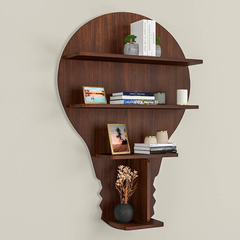 Bulb Shape Backlit Wood Wall Shelf / Book Shelf / Night Light, Walnut Finish