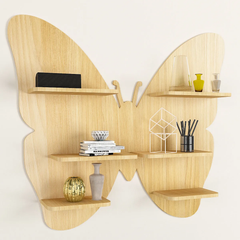 Butterfly Shape Backlit Wood Wall Shelf / Book Shelf / Night Light, Light Oak Finish