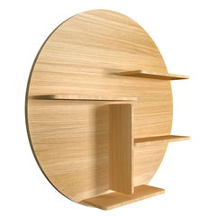 Circle Shape Backlit Wood Wall Shelf / Book Shelf / Night Light, Oak Finish