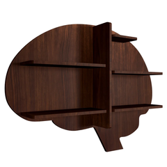 Brain Shape Backlit Wood Wall Shelf / Book Shelf / Night Light, Walnut Finish