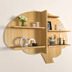 Brain Shape Backlit Wood Wall Shelf / Book Shelf / Night Light, Light Oak Finish