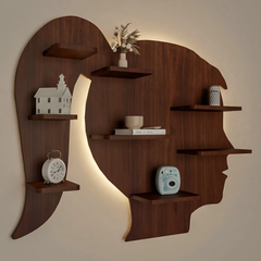 Girl Backlit Wood Wall Shelf / Book Shelf / Night Light, Walnut Finish